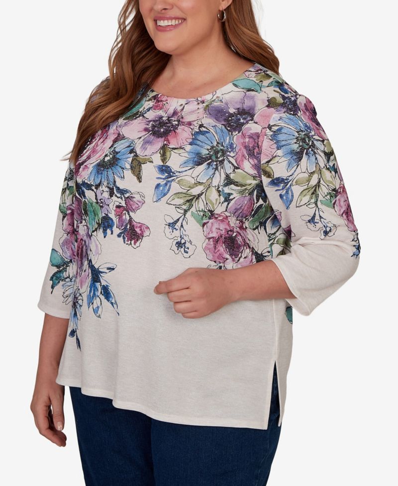 Plus Size Falling Roses Knit Top
