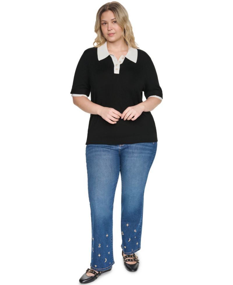 Plus Size Embroidered Motif Mid-Rise Bootcut Jeans