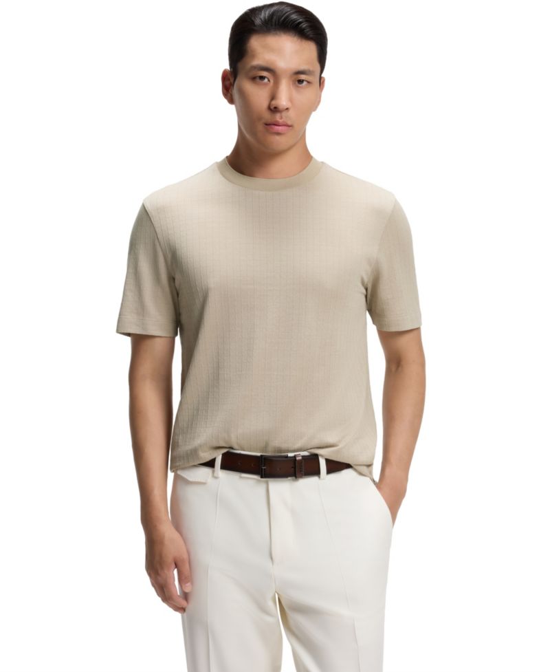Men's Cotton-Silk Blend Windowpane-Check T-Shirt