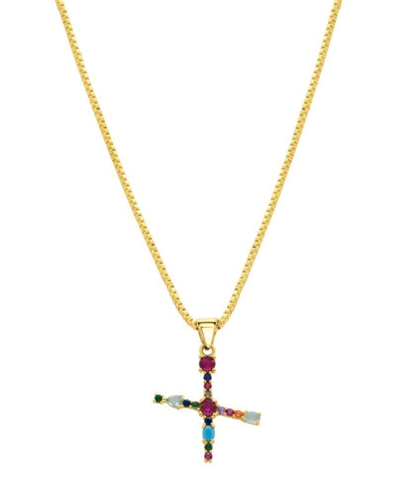 14K Gold-Plated Multi Color Stone Initial Necklace