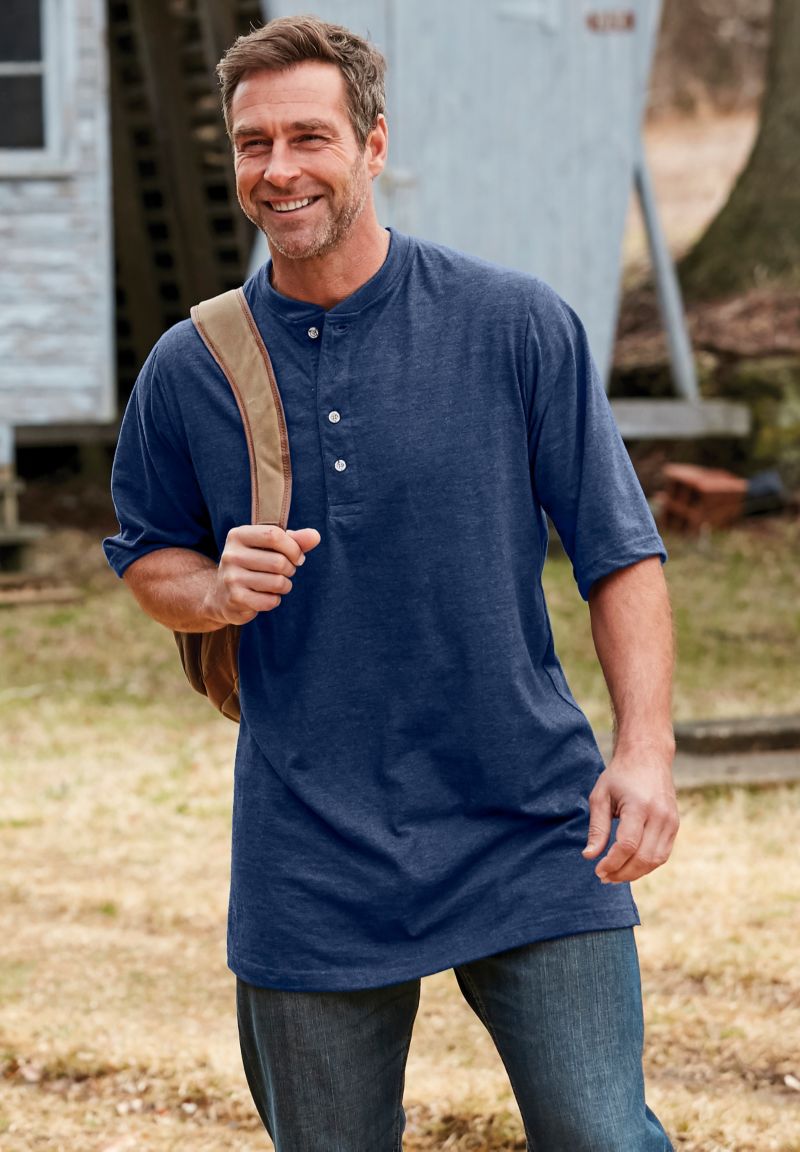 Men's by KingSize Heavyweight Longer-Length Short-Sleeve Henley Shirt