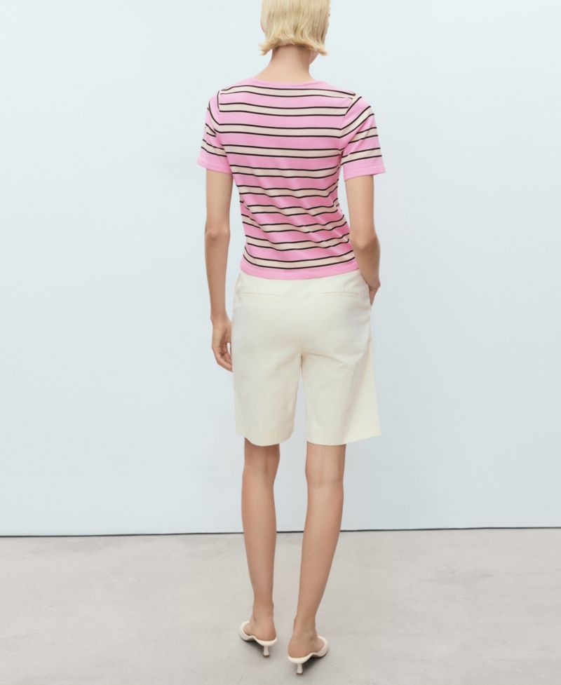 Women's Combined Stripes Short-Sleeved Sweater