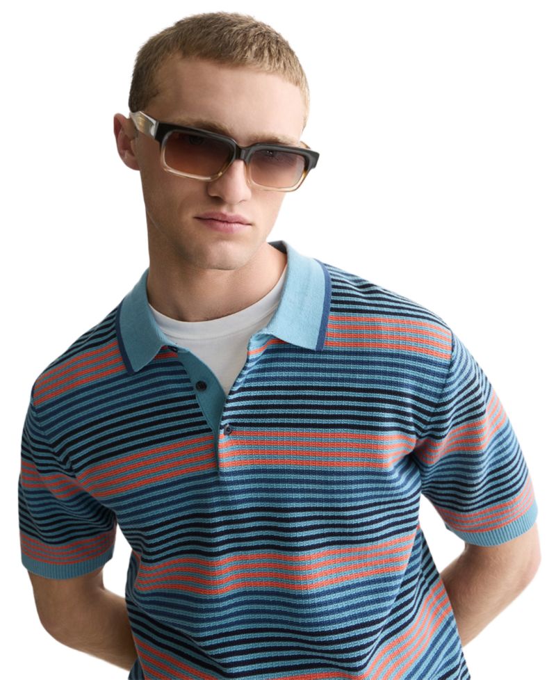 Men's Striped Knitted Regular-Fit Polo Shirt
