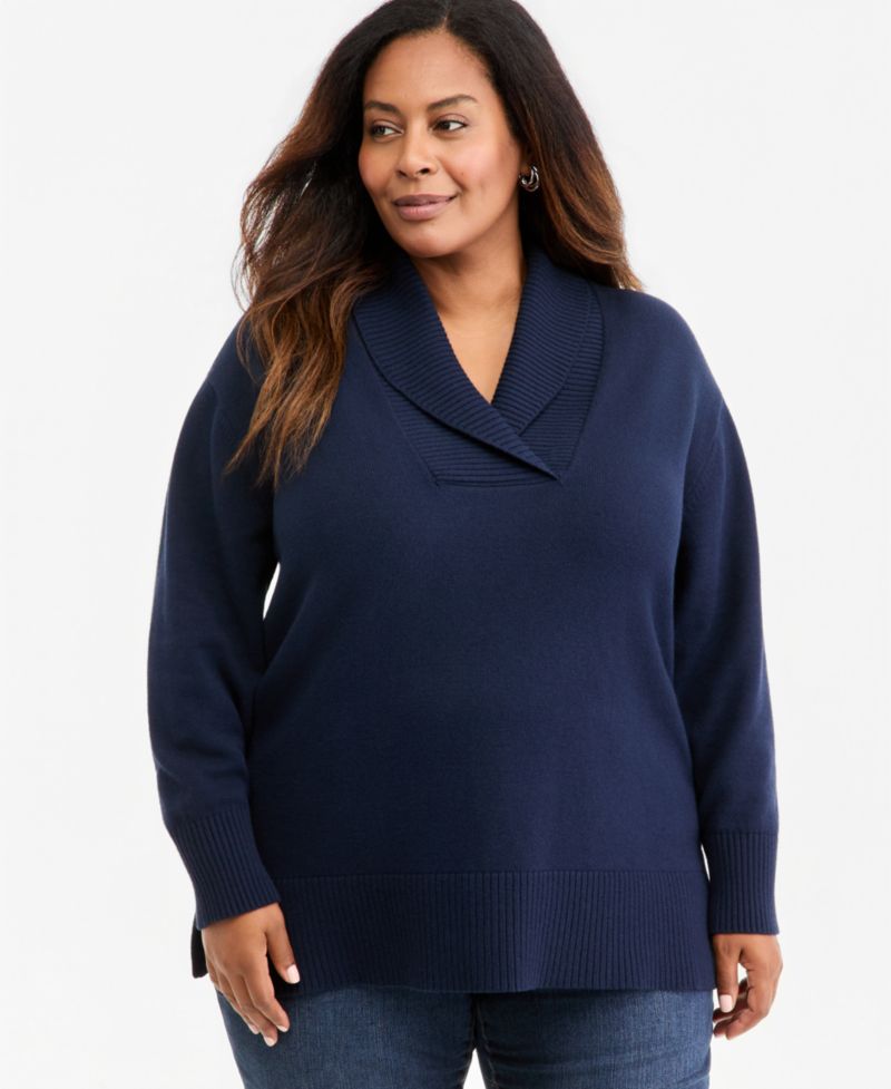 Petite Shawl Collar Cotton-Blend Sweater