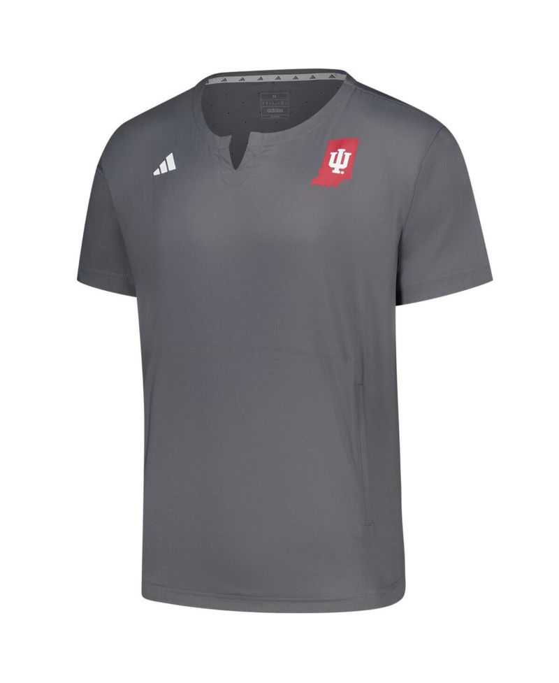 Men's Gray Indiana Hoosiers Dugout Coaches Adizero Notch Neck Pullover T-Shirt