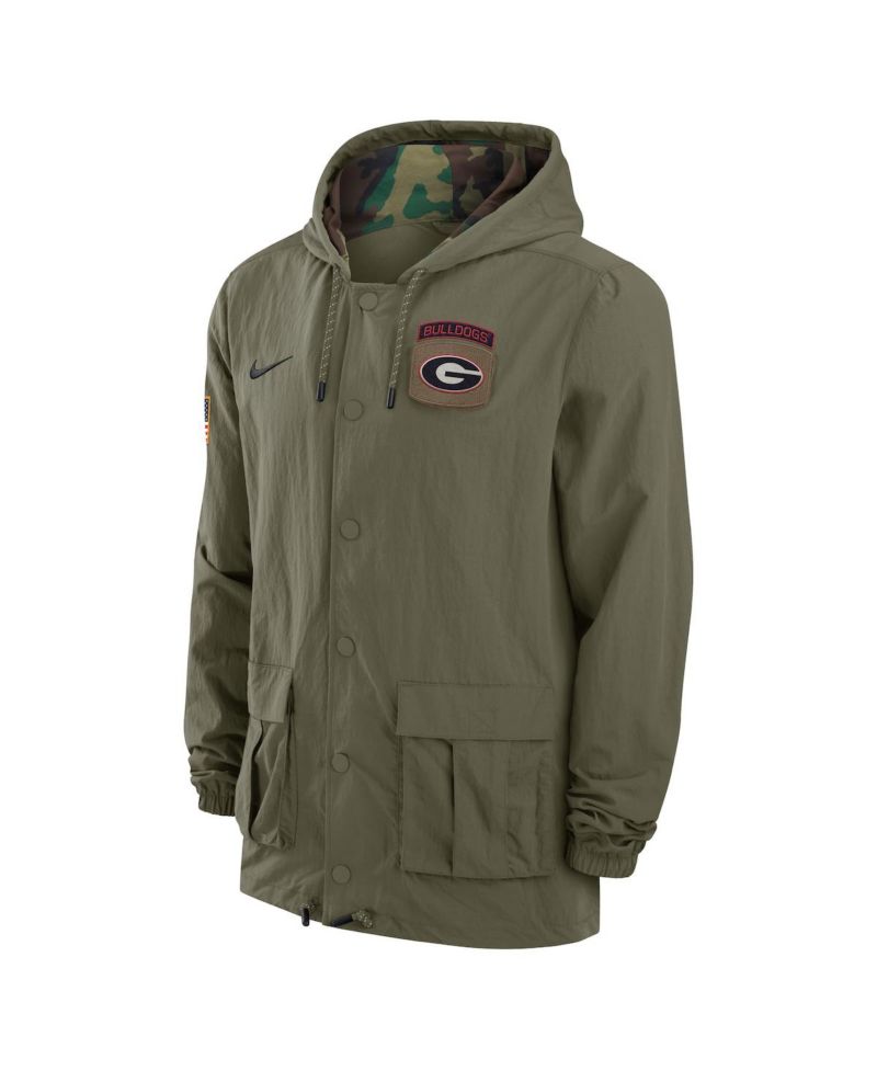 Men's Olive Georgia Bulldogs 2024 Military Appreciation Full-Snap Hoodie Military Jacket