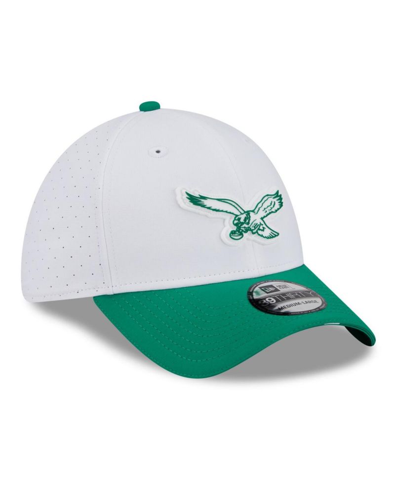Men's White/Kelly Green Philadelphia Eagles 2025 NFL Training Camp Throwback Logo 39THIRTY Flex Hat