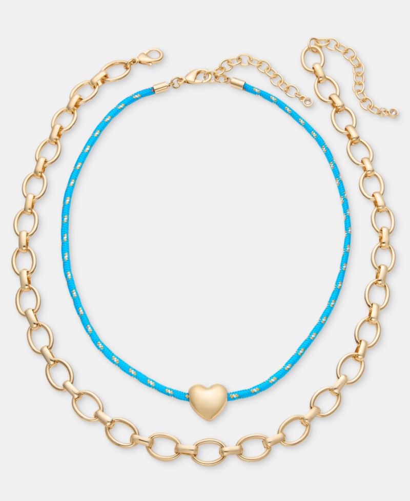 2-Pc. Set Heart Cord Pendant Necklace & Chain Collar Necklace