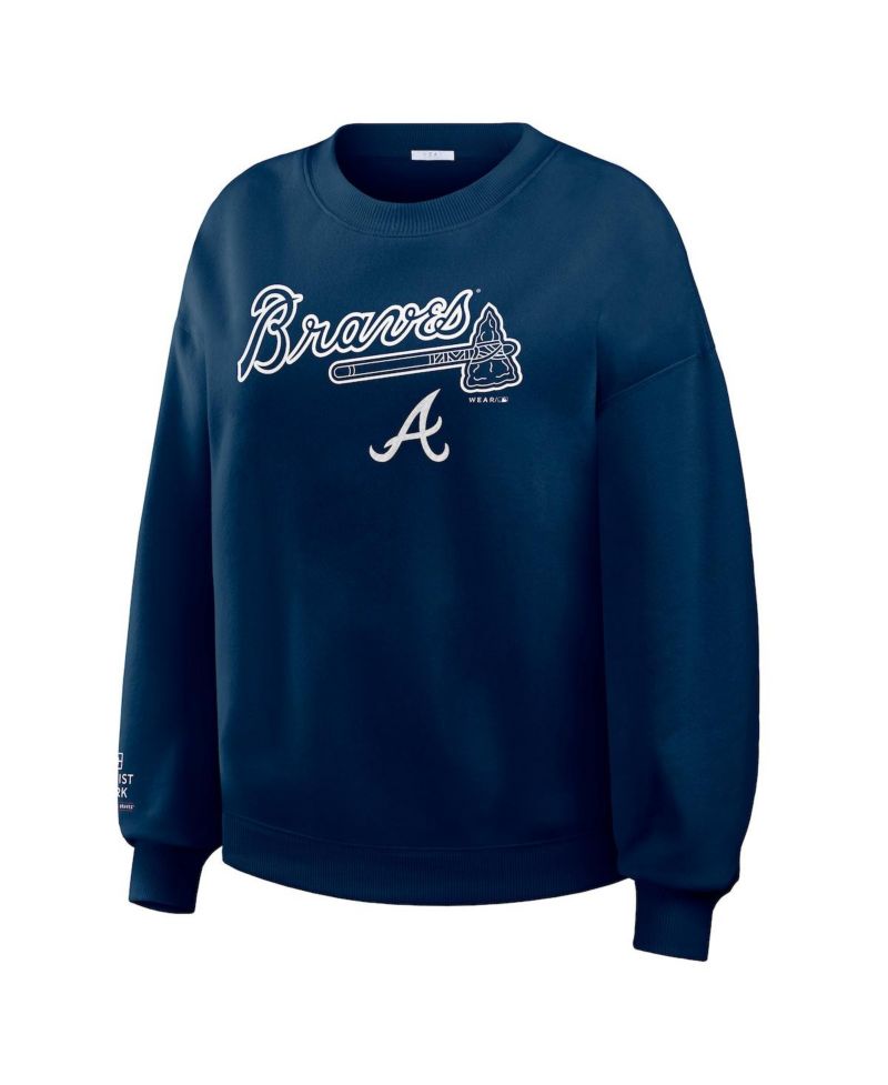 Women's Navy Atlanta Braves Heavyweight Crew Neck Sweatshirt