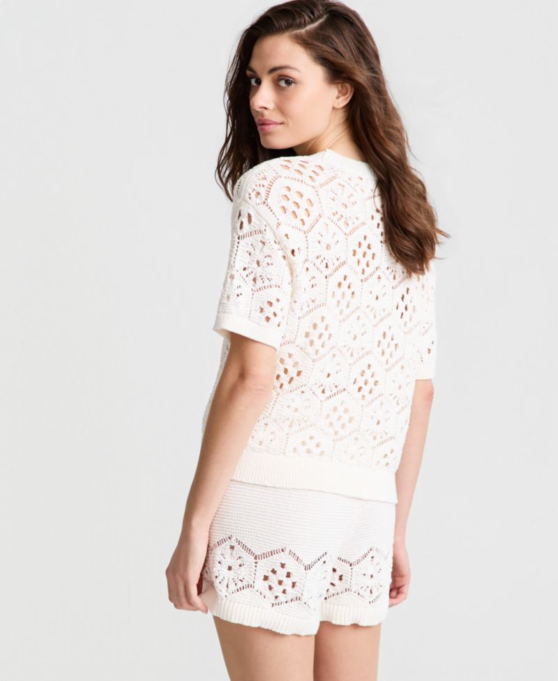 Women's Short-Sleeve Crochet Sweater