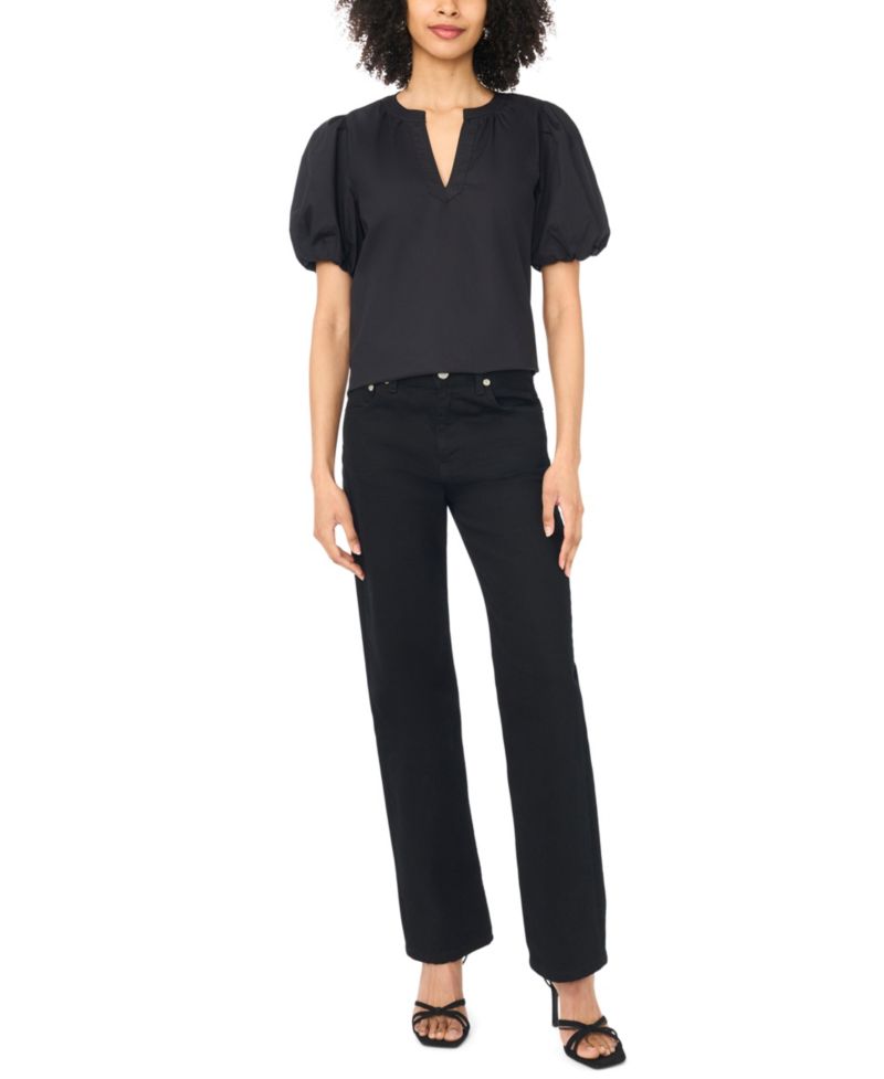 Women's Organdy Short-Sleeve Puff Blouse
