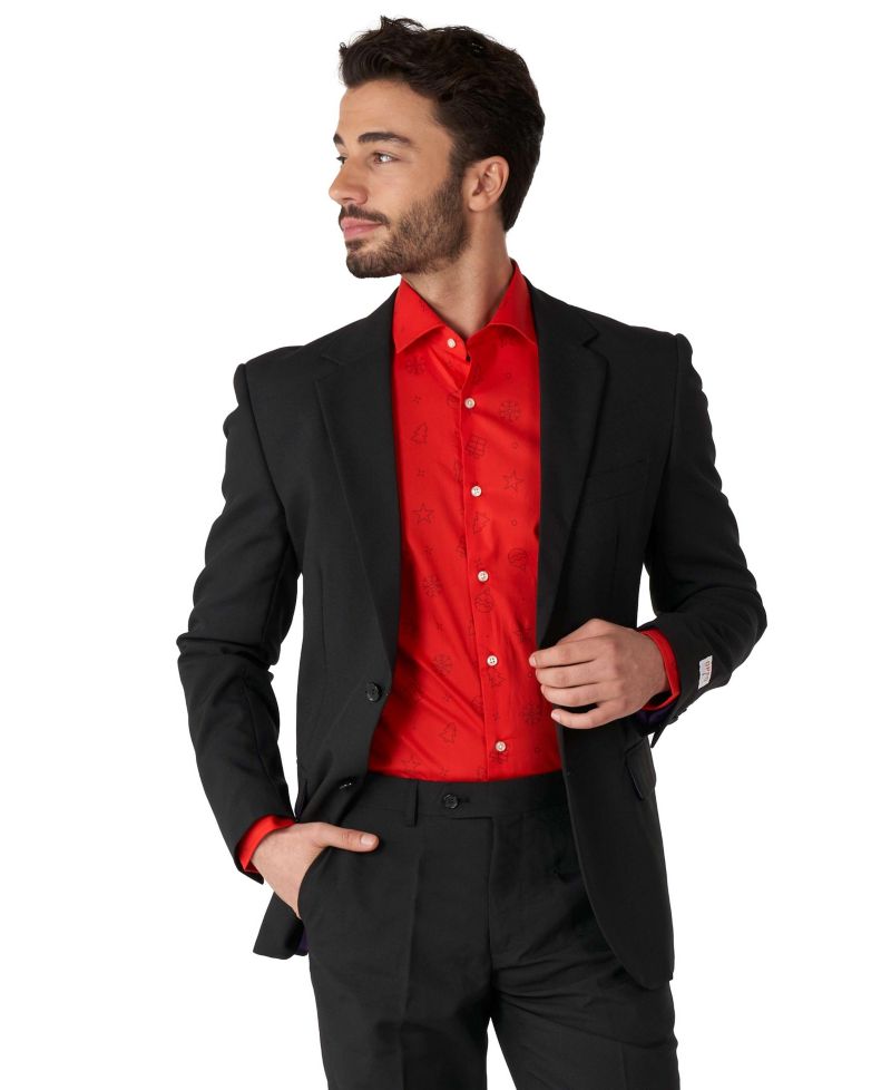 Big & Tall Christmas Shirt - Festive Holiday Icons Button Up Dress Shirt - Red - Long sleeve