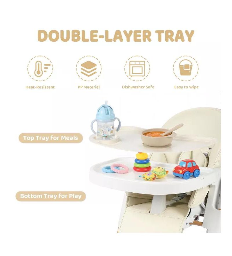 BabyKinder King Convertible Baby High Chair with Wood Grain Removable Double Tray and Easy Clean Design