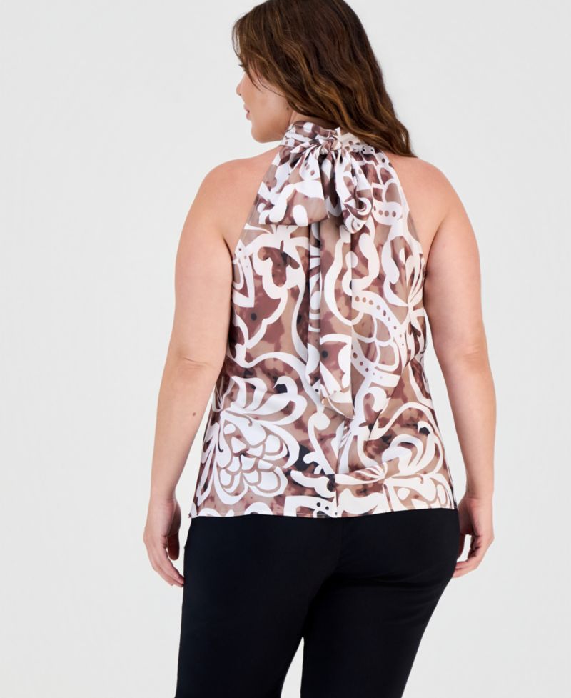 ASL Plus Size Tie-Back Mock Neck Halter Top