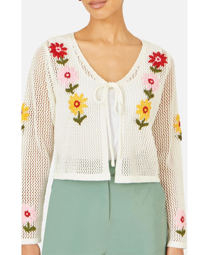 Women's Crochet Embroidered Flower Cardigan
