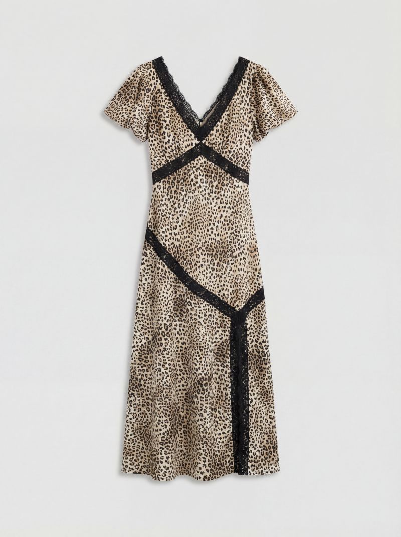 Women's Printed Puff Sleeve Midi Dress