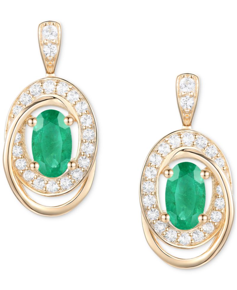 Emerald (3/8 ct. t.w.) & Diamond (1/5 ct. t.w.) Oval Swirl Drop Earrings in 14k Gold (Also in Ruby & Sapphire)