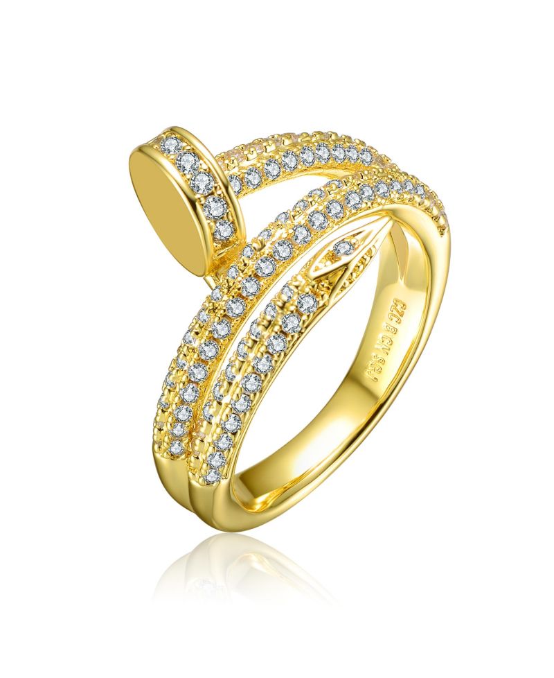 Women's 14k Gold Plated Clear Cubic Zirconia Bypass Ring