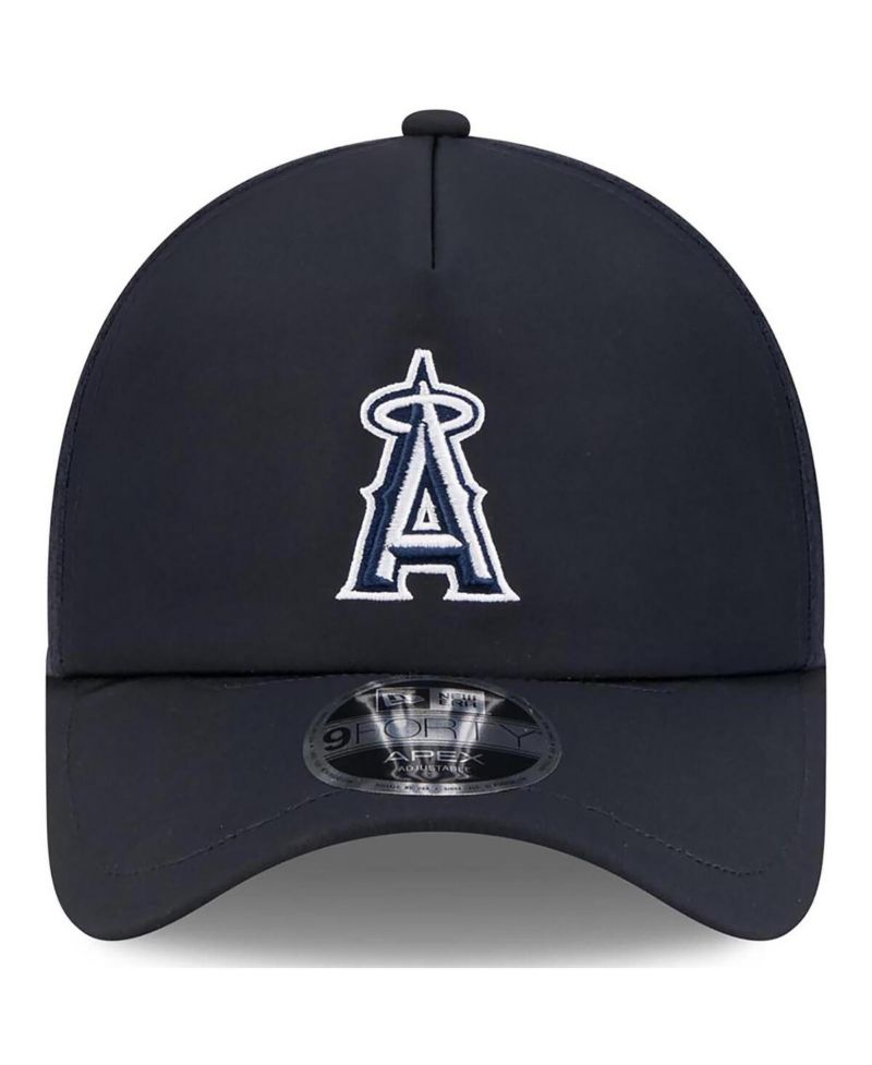 Men's Navy Los Angeles Angels 2026 Batting Practice Apex 9FORTY Adjustable Trucker Hat