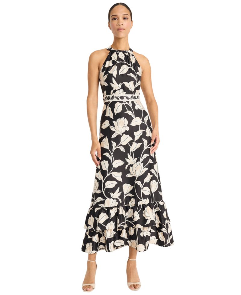 Women's Halter Light Charmeuse Tiered Maxi Dress