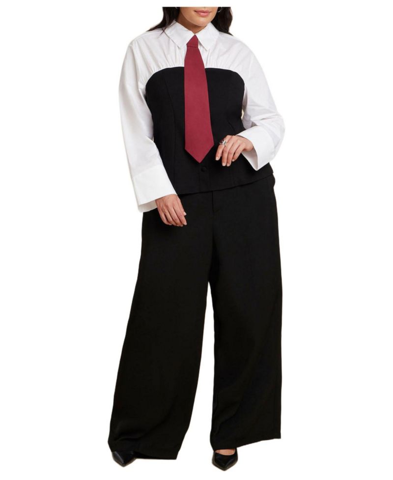 Women's Plus Size Bustier Button Up Twofer
