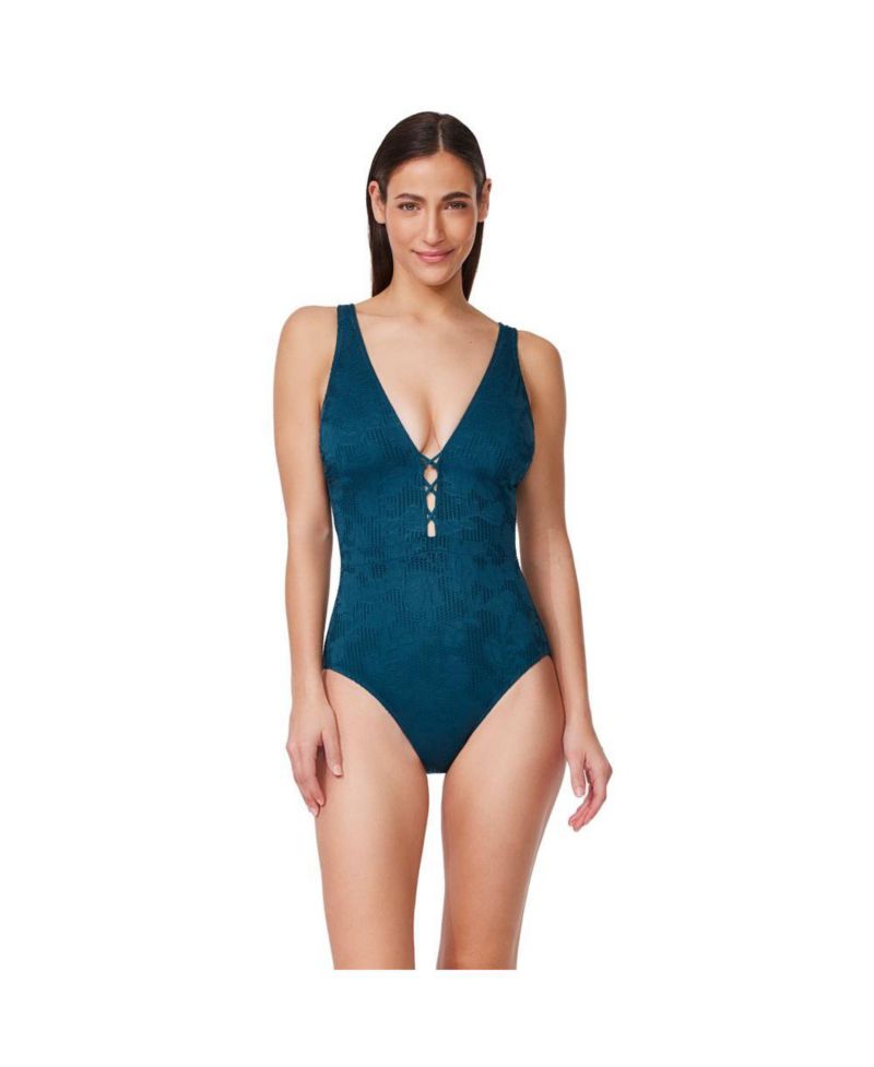 Women's Jolene Textured Deep V-Neck One-Piece Swimsuit