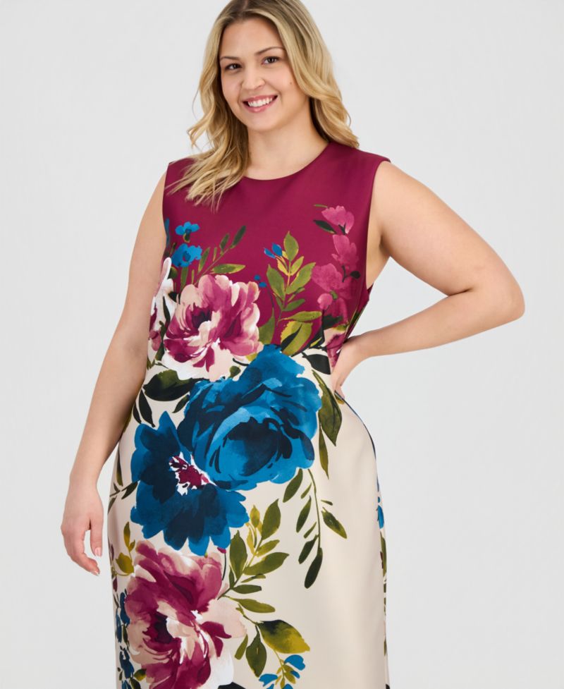 Plus-Size Printed Scuba Sheath Dress