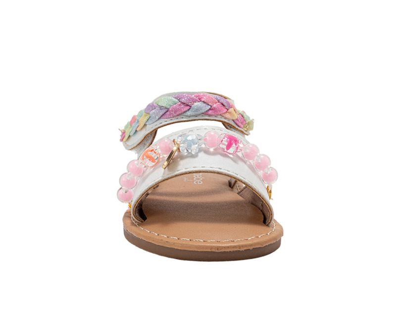 Big Girls Girl's Fashion Sandals - Dressy Shoes with Glitter Braid and Bracelet Accent