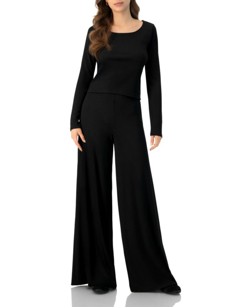 Women's Ribbed Wide-Leg Culotte Pants