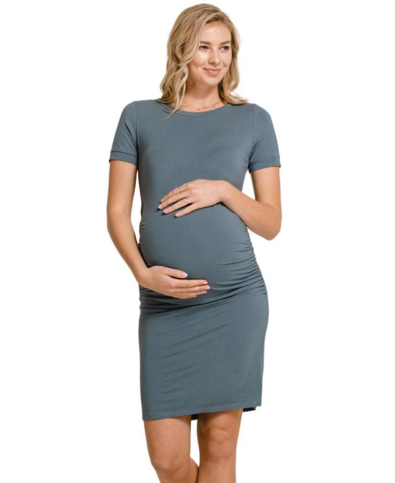 Women's Casual Short Sleeve Crewneck Side Ruched T-Shirt Dress