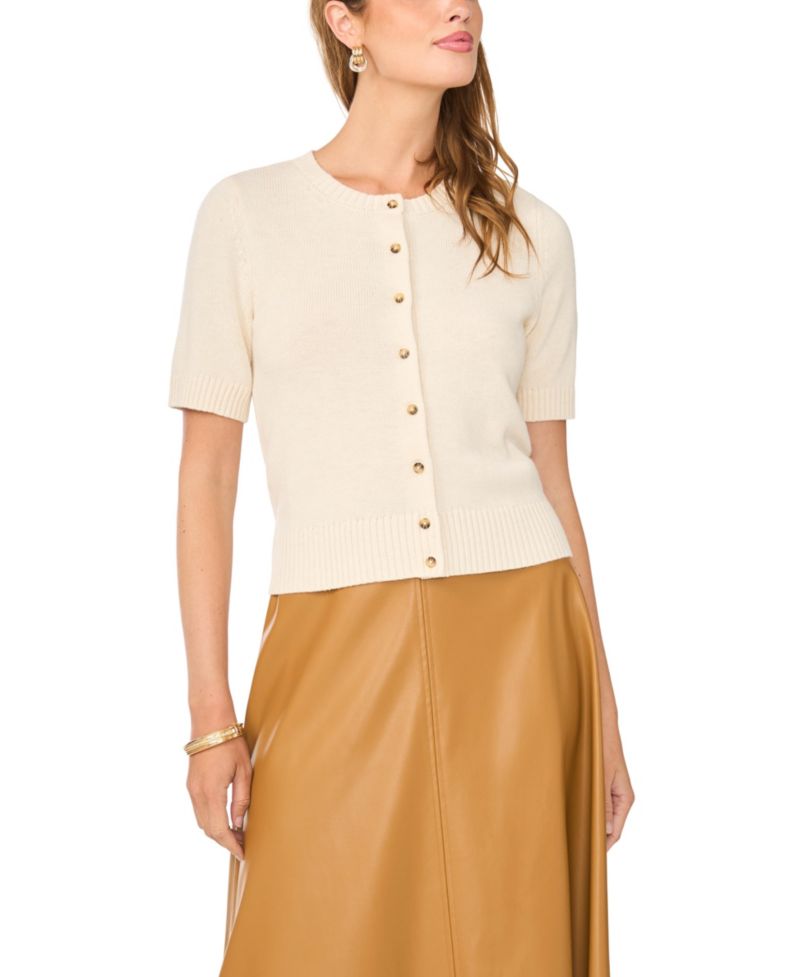 Women's Short-Sleeve Crewneck Cardigan