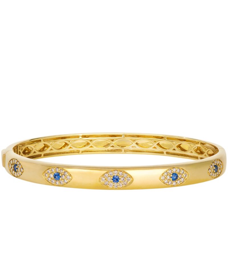 Diamond (1/2 ct. t.w.) and Blueberry Sapphire (1/4 ct. t.w.) Bangle Bracelet in 14k Honey Gold