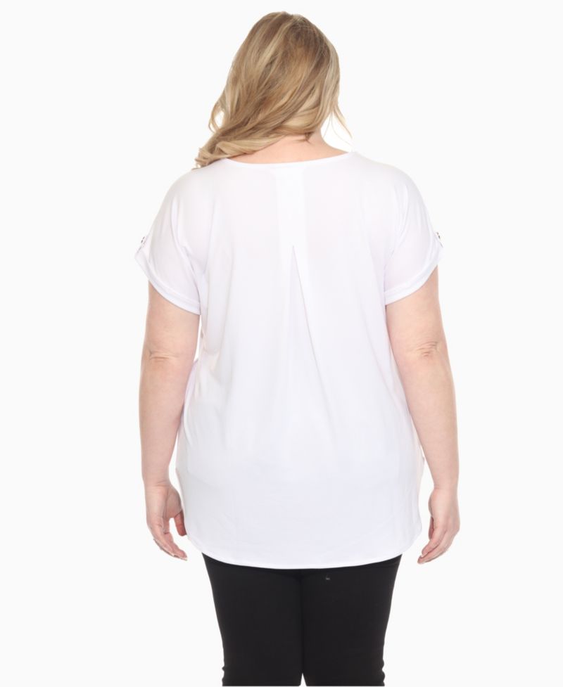 Plus Size Folded Short Sleeve Solid Top
