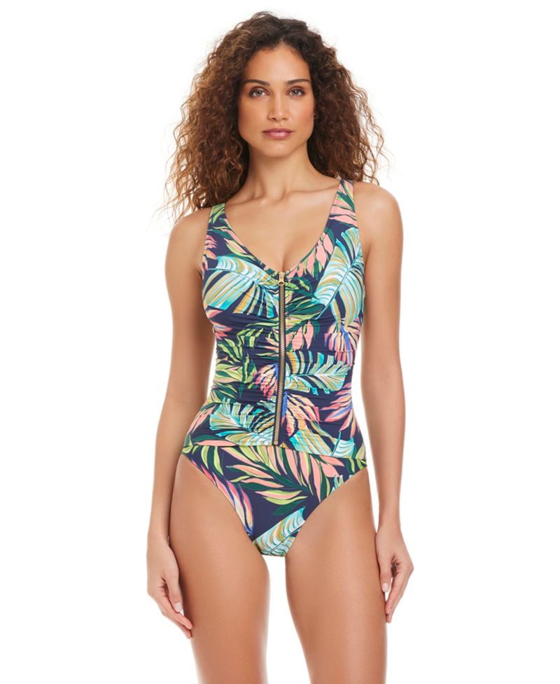 Women's Front Zipper One-Piece Swimsuit