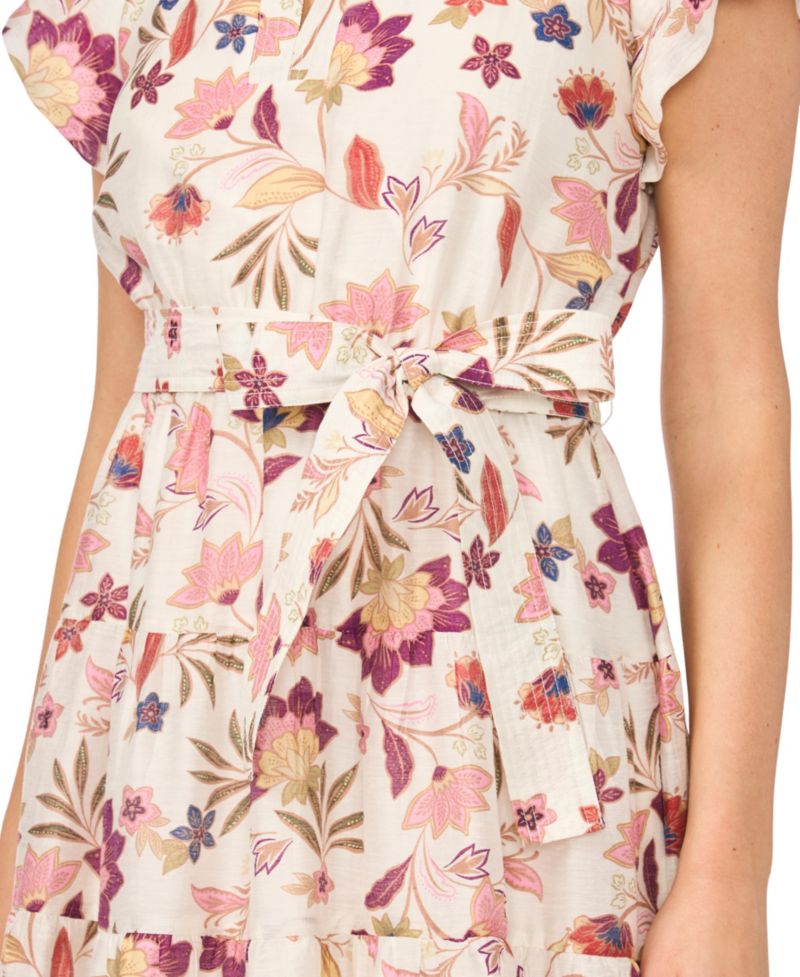 Women's V-Neck Puff-Sleeve Midi Dress