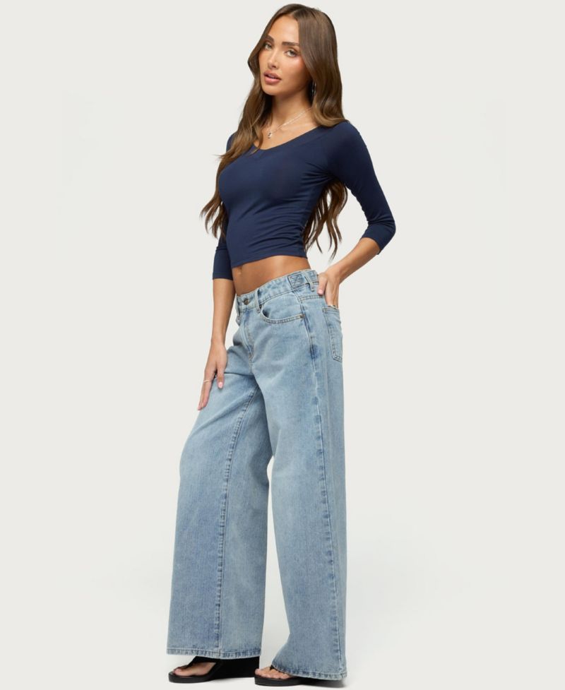 Women's Cecilie Cropped V-Neck 3/4-Sleeve Top
