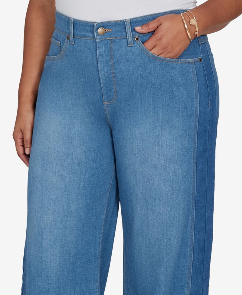 Plus Size Two-Tone Wide-Leg Denim Jeans