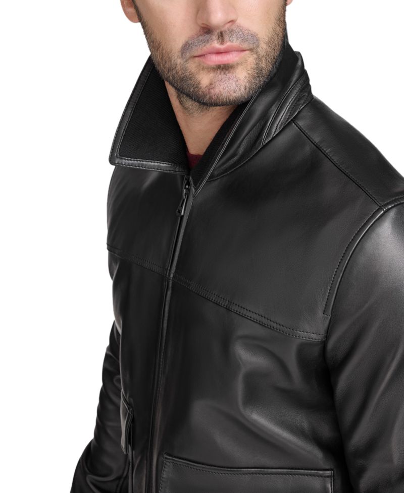 Men's Full-Zip Genuine Leather Bomber Jacket