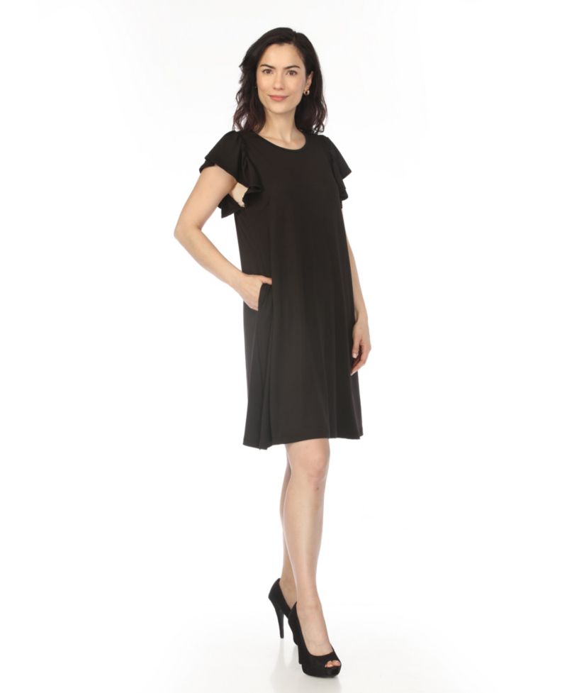 Women's Crew Neck Ruffle-Sleeve Dress