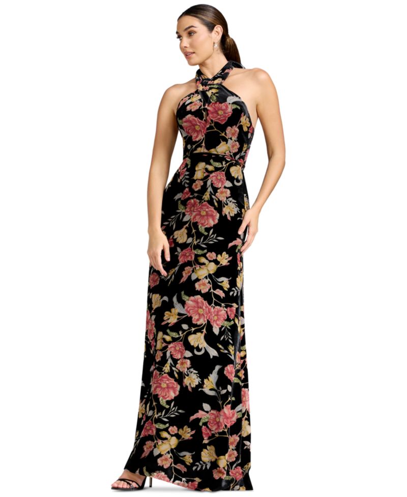 Women's Halter Column Floral Dress