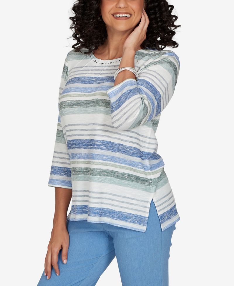 Petite Provence 3/4-Sleeve Crew Neck Knit Top