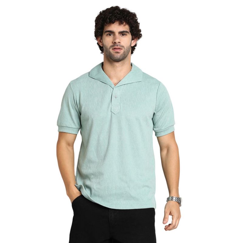 Men's Sea Green Tactitle Spread-Polo T-Shirt