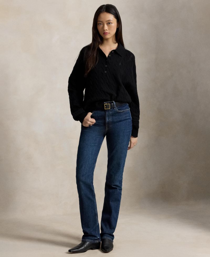 Women's Cable-Knit Wool-Cashmere Polo-Collar Sweater