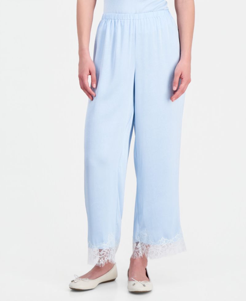 Petite Satin Lace-Trim Ankle Pants