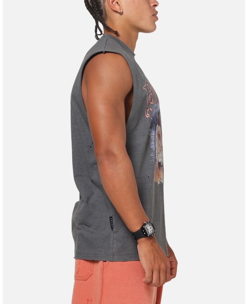 Mens Birds Of Prey Muscle T-Shirt Washed Charcoal