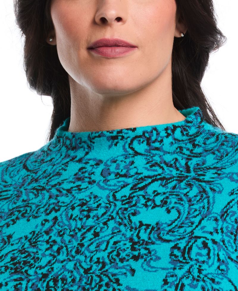 Plus Size Floral Paisley Print Long Sleeve Sweater