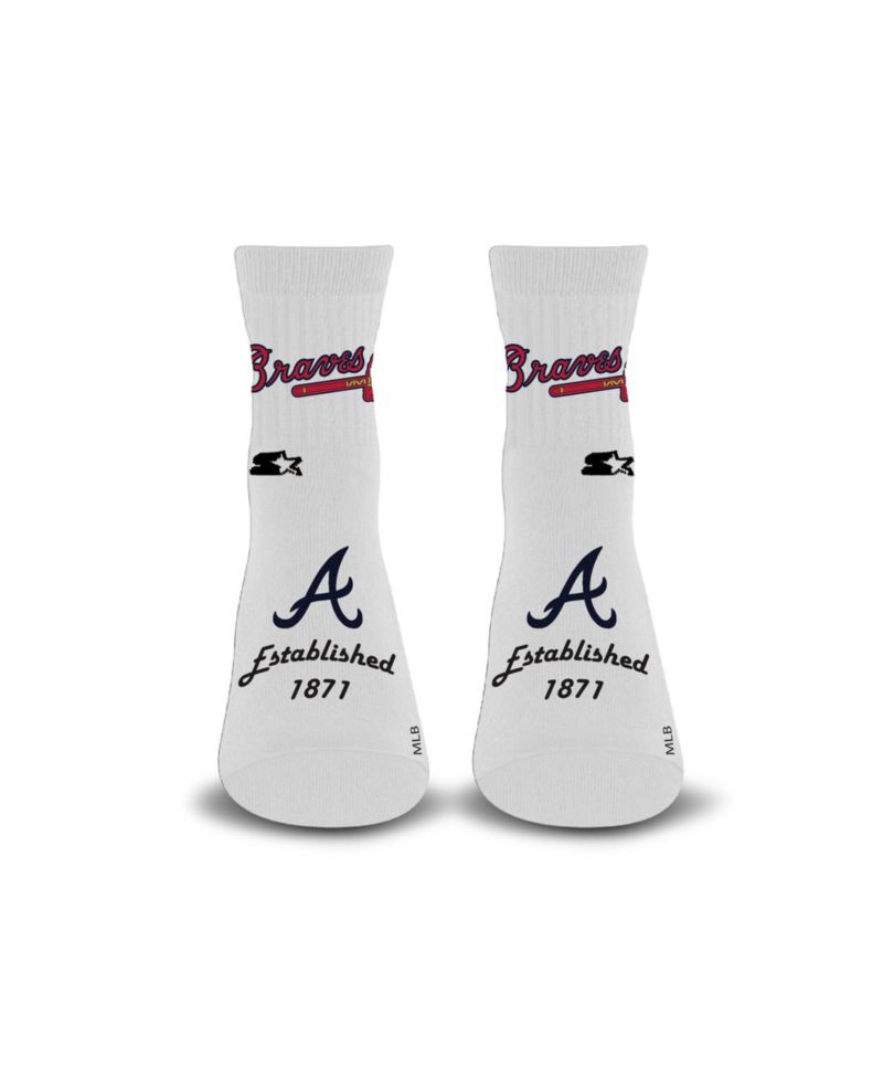 Men's and Women's White Atlanta Braves Established Stencil Quarter Socks