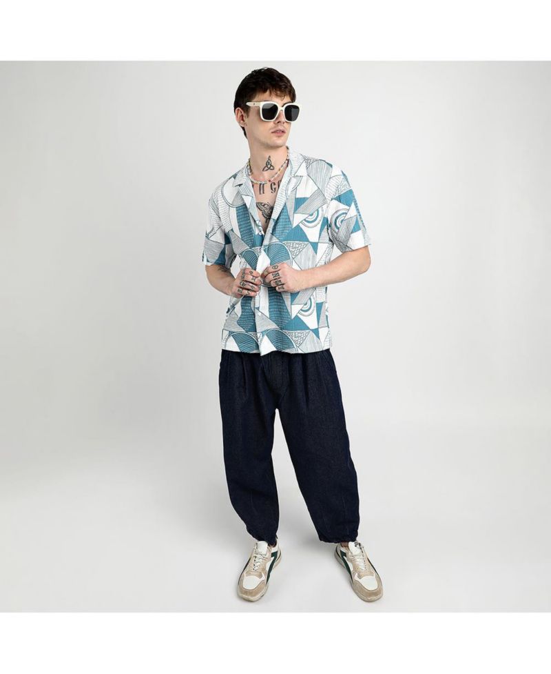 Men's Oversized Geometric Lined Shirt