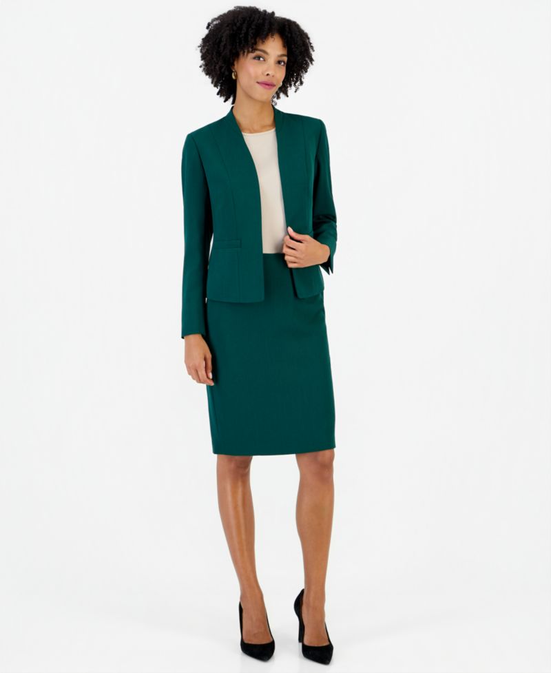 Women's Long Sleeve Stretch Crepe Open Front Jacket
