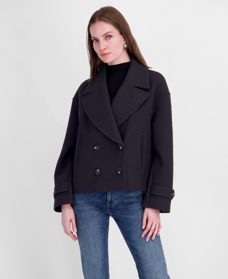 Women's Double-Breasted Notch-Collar Cropped Coat